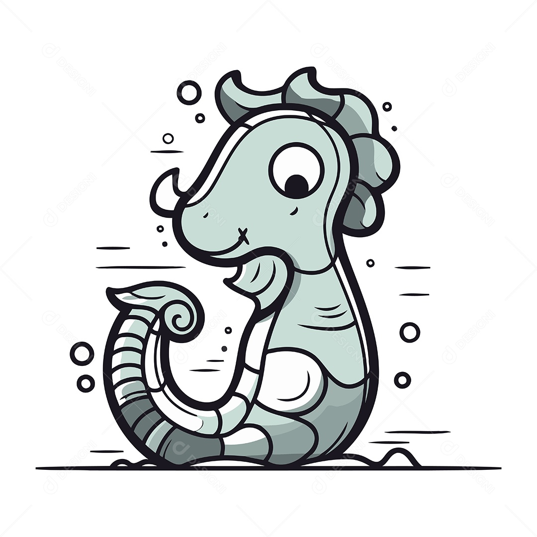 Cavalo Marinho de Desenho Animado Ilustração Vetor EPS