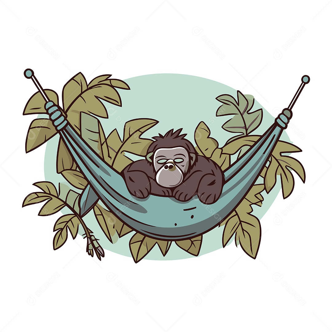 Gorila em uma Rede Desenho Animado Ilustração Vetor EPS