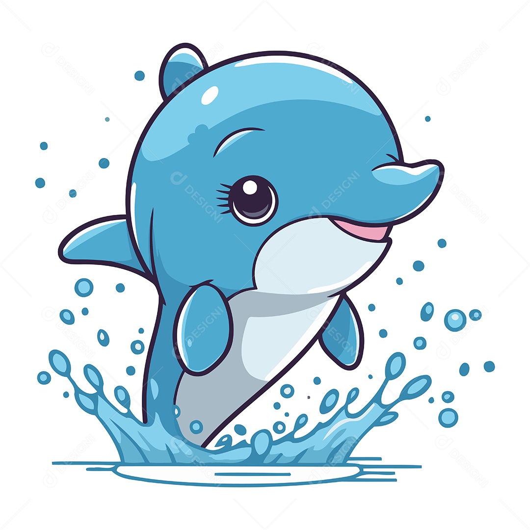 Golfinho Fofo de Desenho Animado Ilustração Vetor EPS