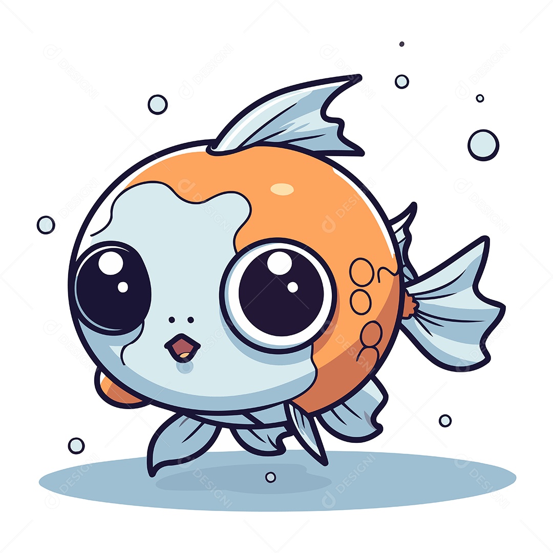 Peixe Fofo de Desenho Animado Ilustração Vetor EPS