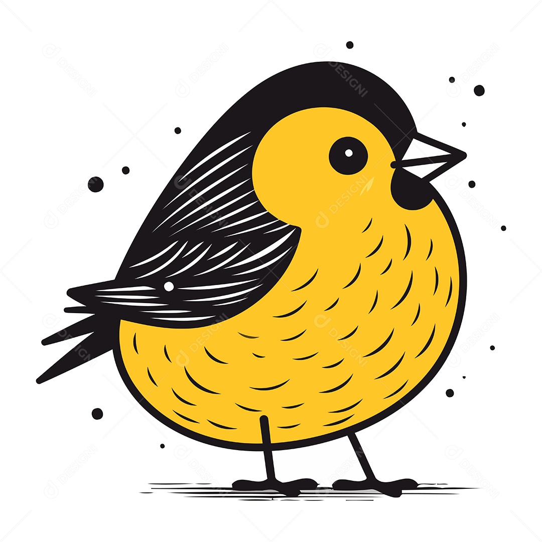 Pássaro Preto e Amarelo Ilustração Vetor EPS