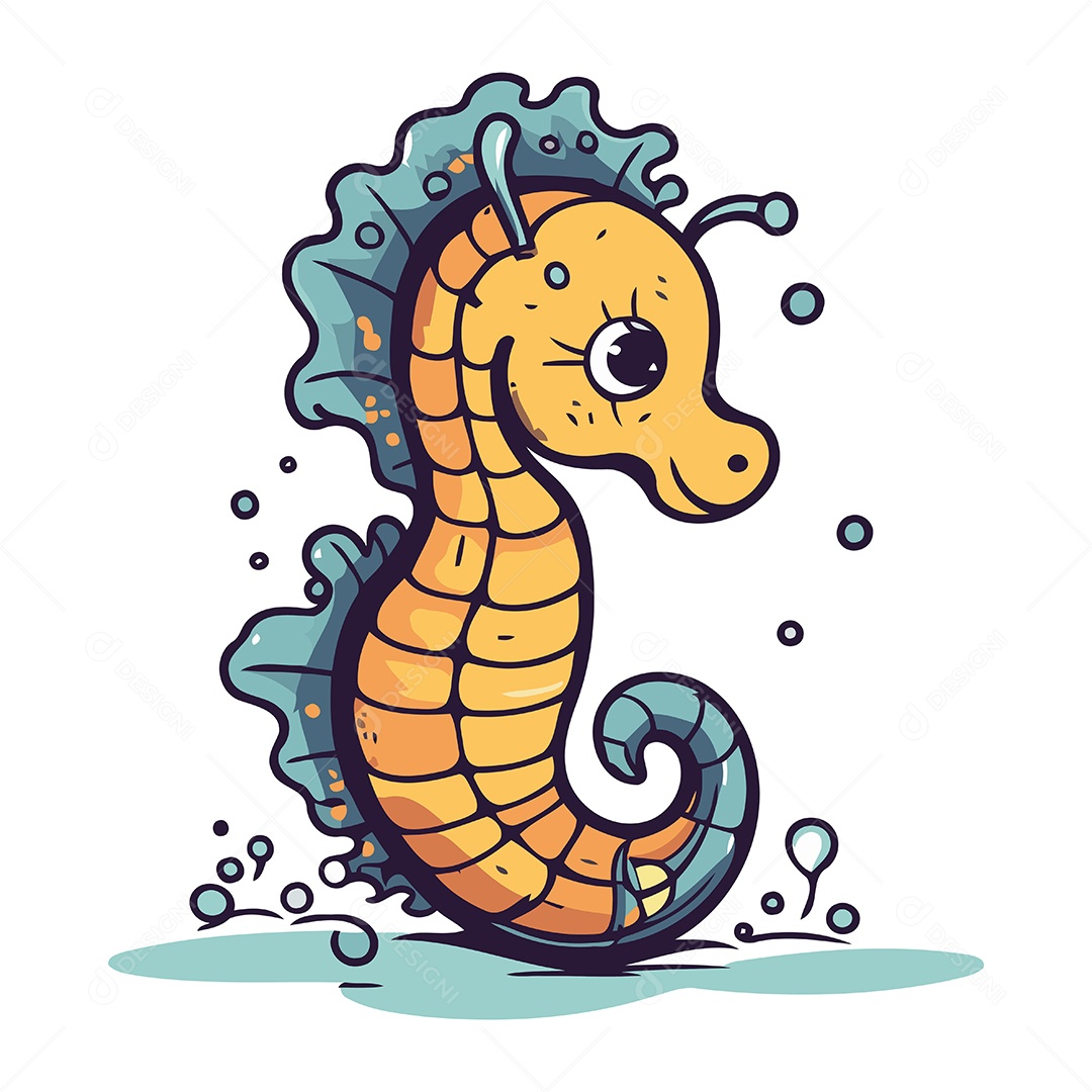 Cavalo Marinho Fofo Desenho Animado Ilustração Vetor EPS