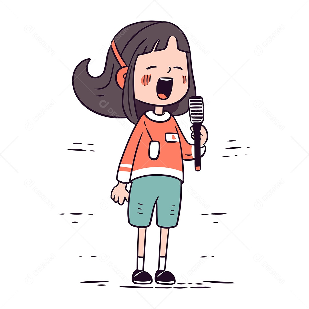 Menina Bonitinha Cantando Ilustração Vetor EPS