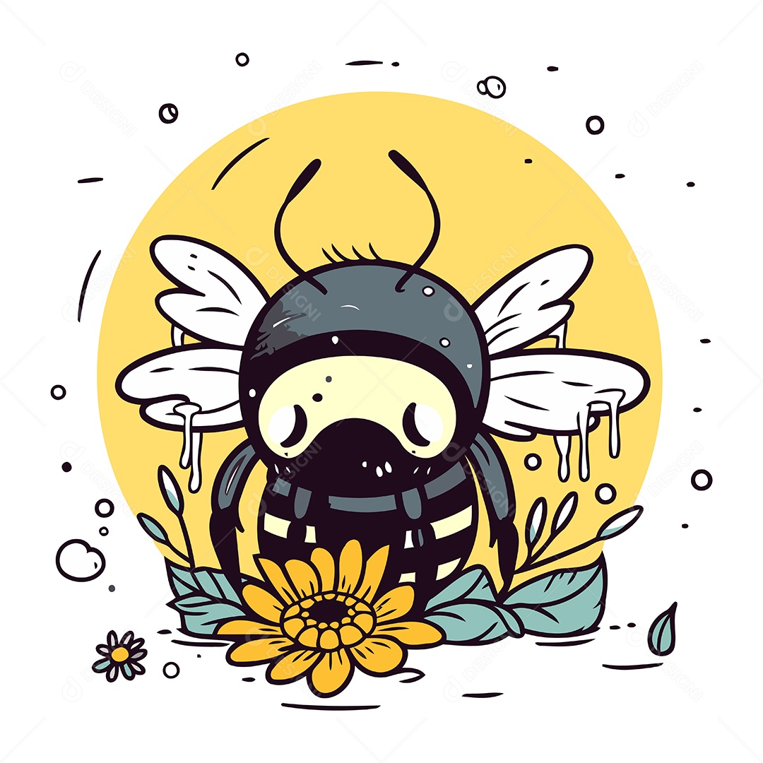 Abelha Fofa de Desenho Animado Ilustração Vetor EPS