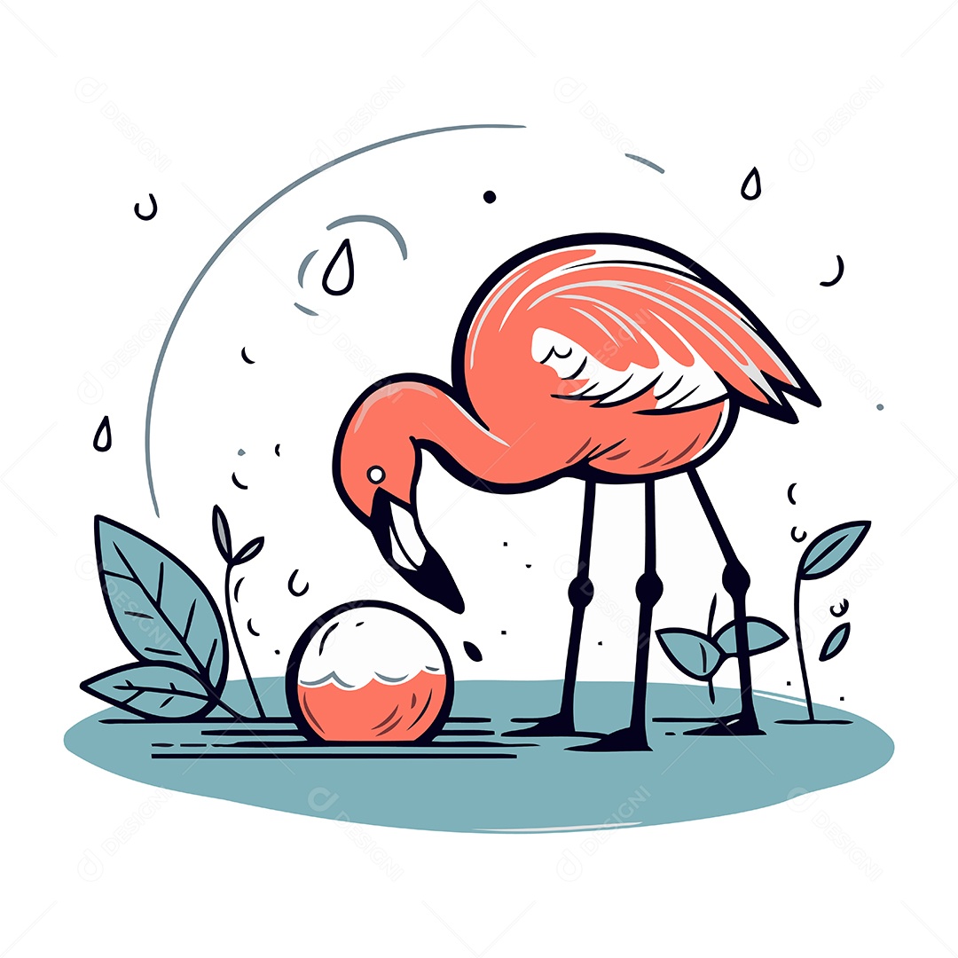 Flamingo e Ovo de Desenho Animado Ilustração Vetor EPS