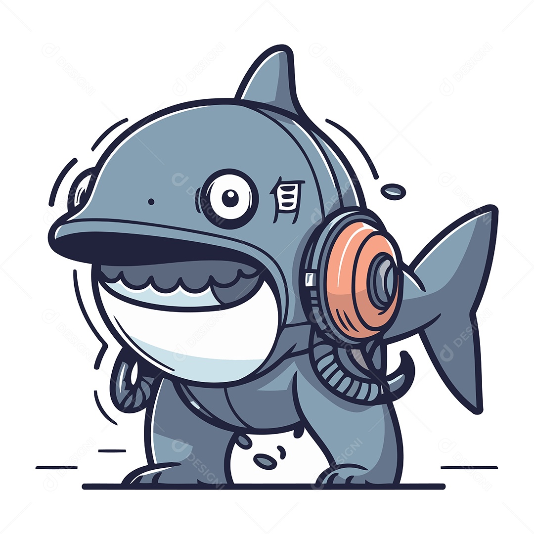 Tubarão de Desenho Animado Ilustração Vetor EPS