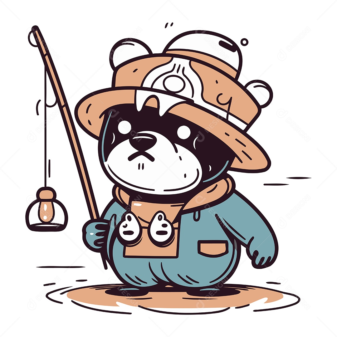 Cachorro com Vara de Pescar Ilustração Vetor EPS