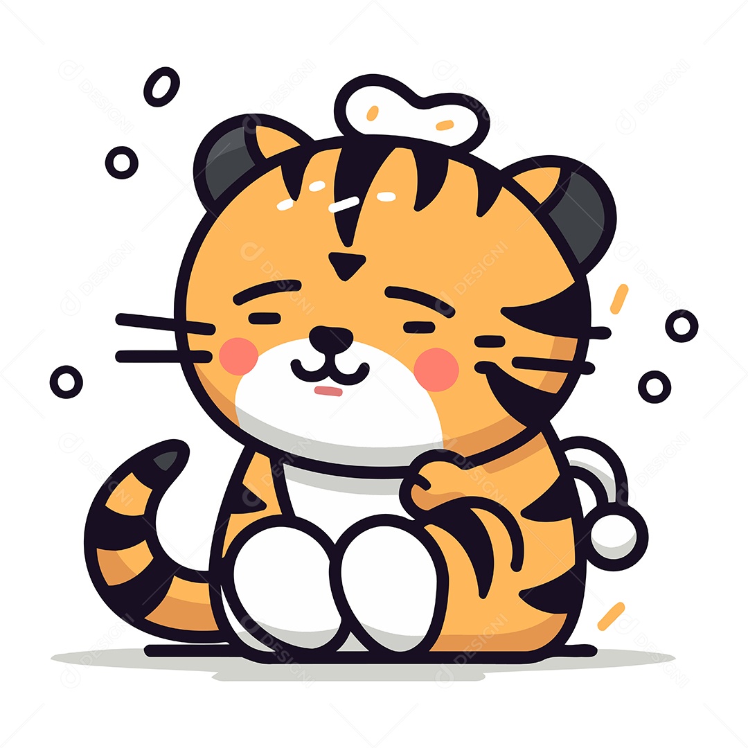 Tigre Fofo de Desenho Animado Ilustração Vetor EPS