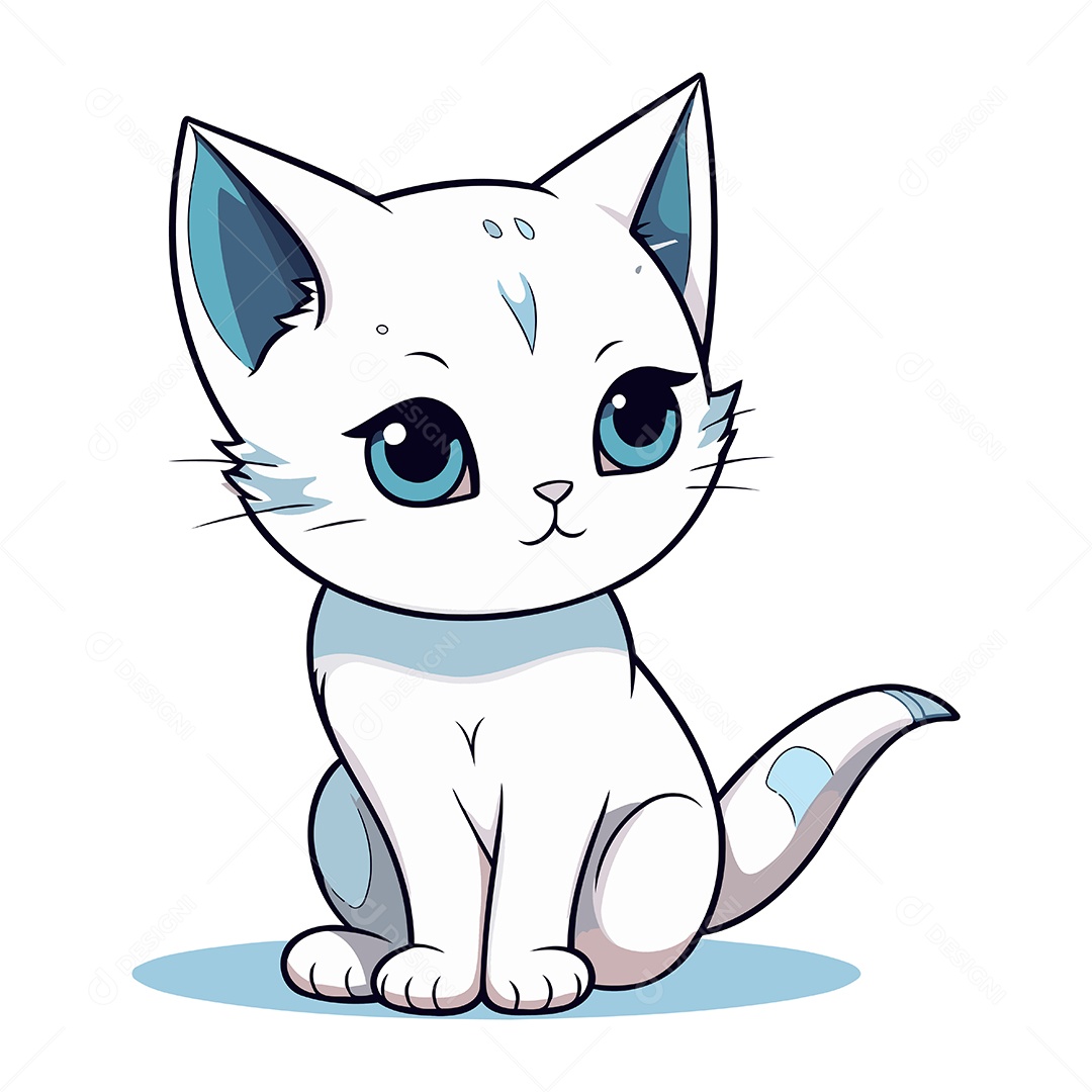 Gato Branco Fofo de Desenho Animado Ilustração Vetor EPS