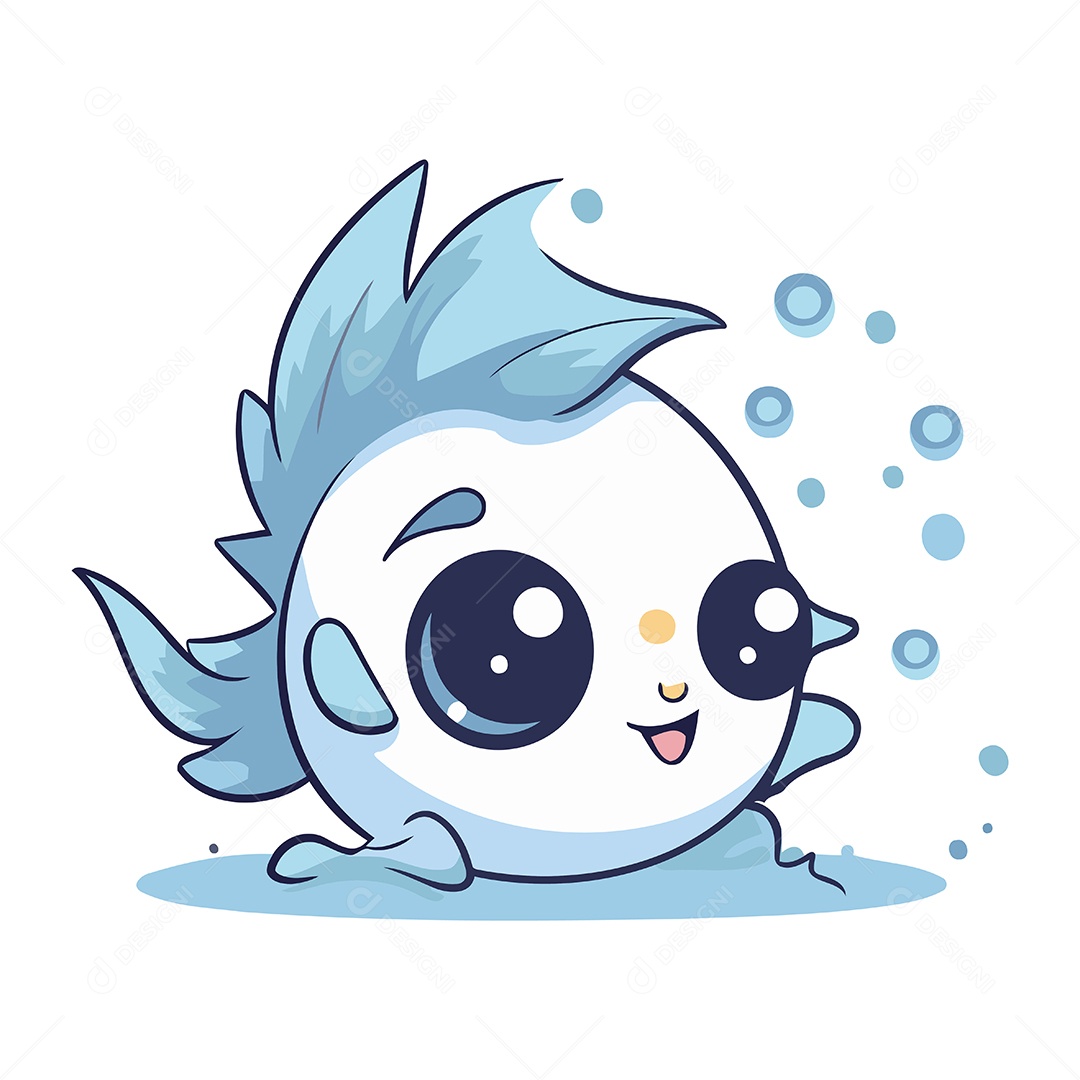 Peixe Fofo de Desenho Animado Ilustração Vetor EPS