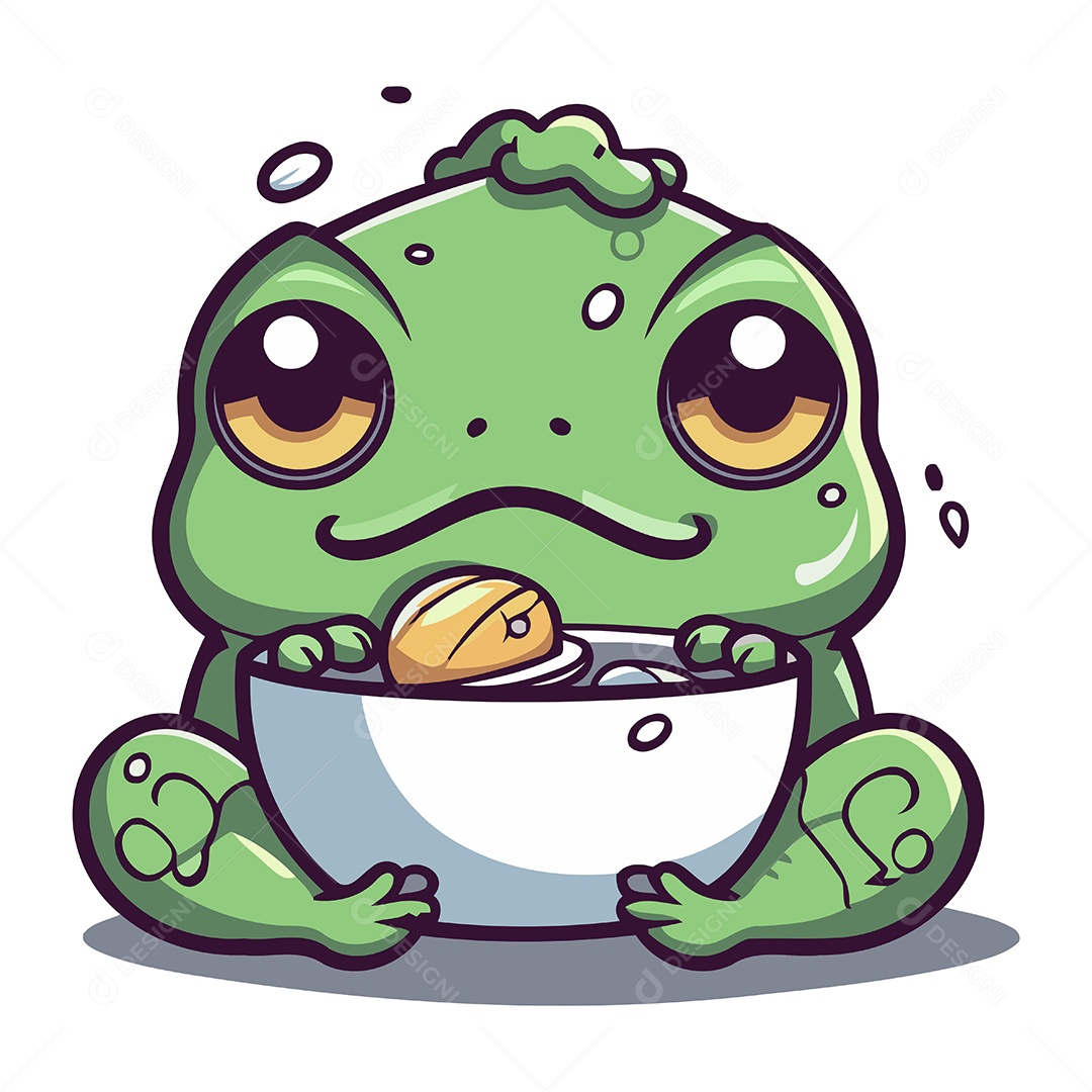Sapo Engraçado com Tigela Ilustração Vetor EPS