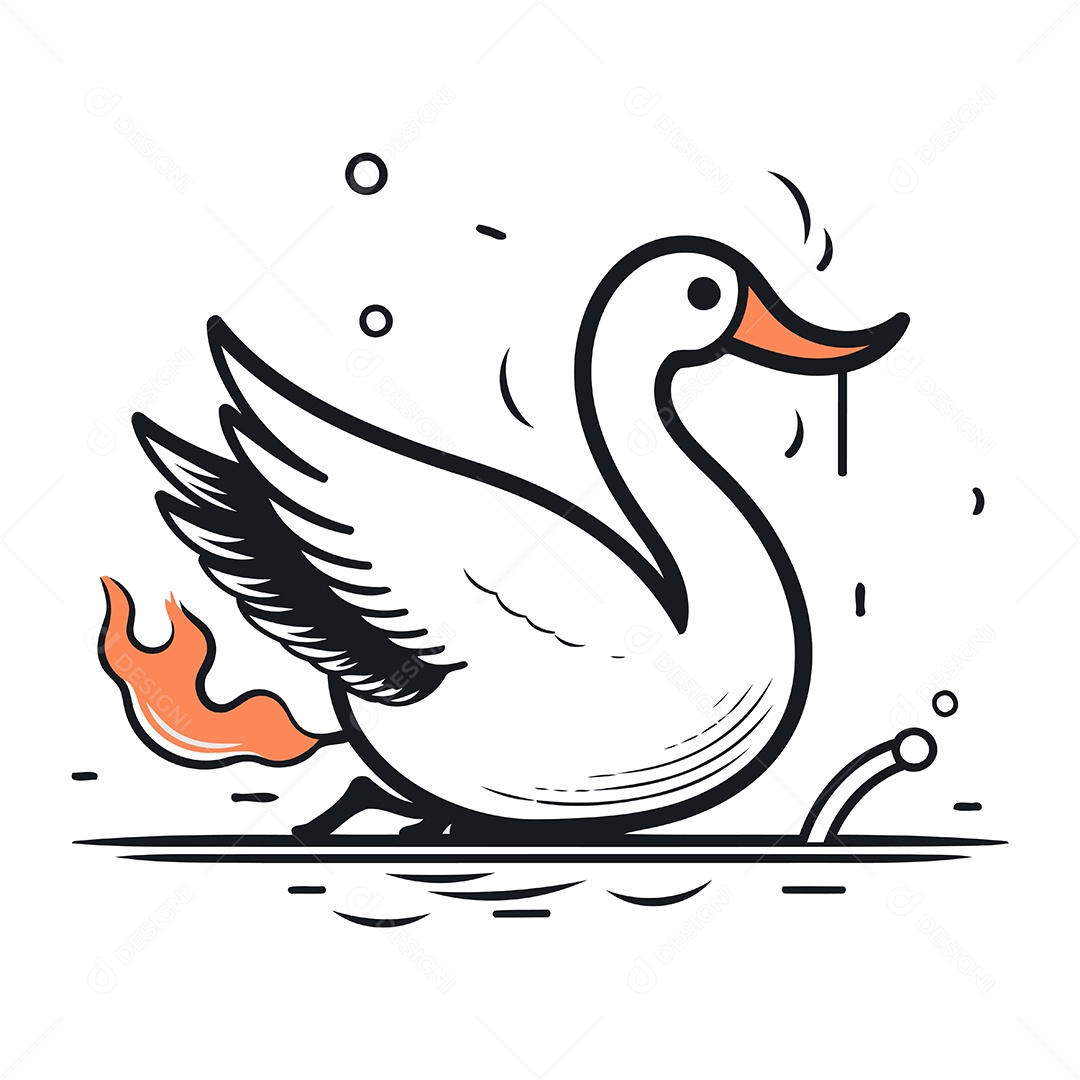 Cisne com Fogo de Desenho Animado Ilustração Vetor EPS