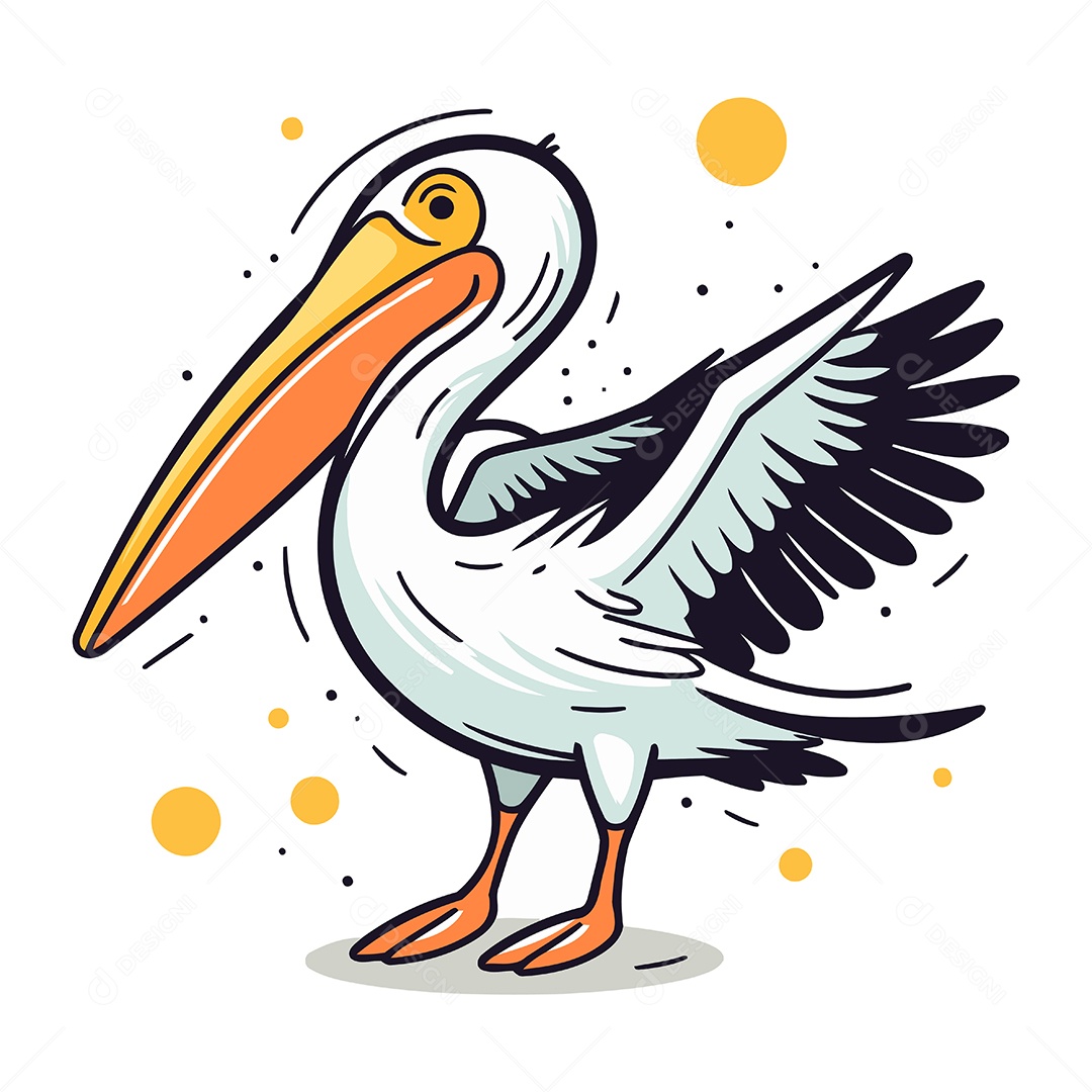 Pelicano de Desenho Animado Ilustração Vetor EPS