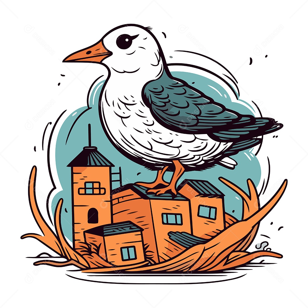 Gaivota de Desenho Animado Ilustração Vetor EPS