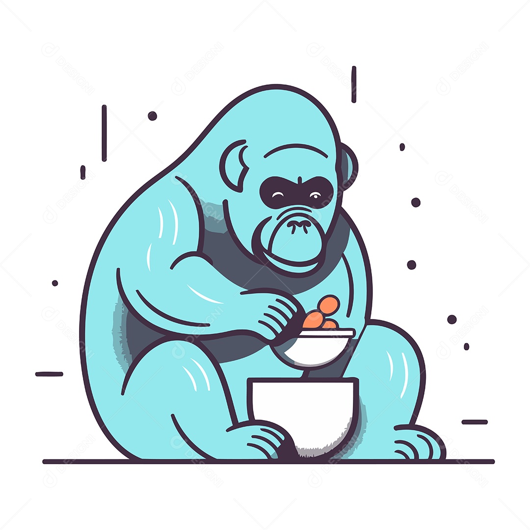 Gorila com Tigela Desenho Animado Ilustração Vetor EPS