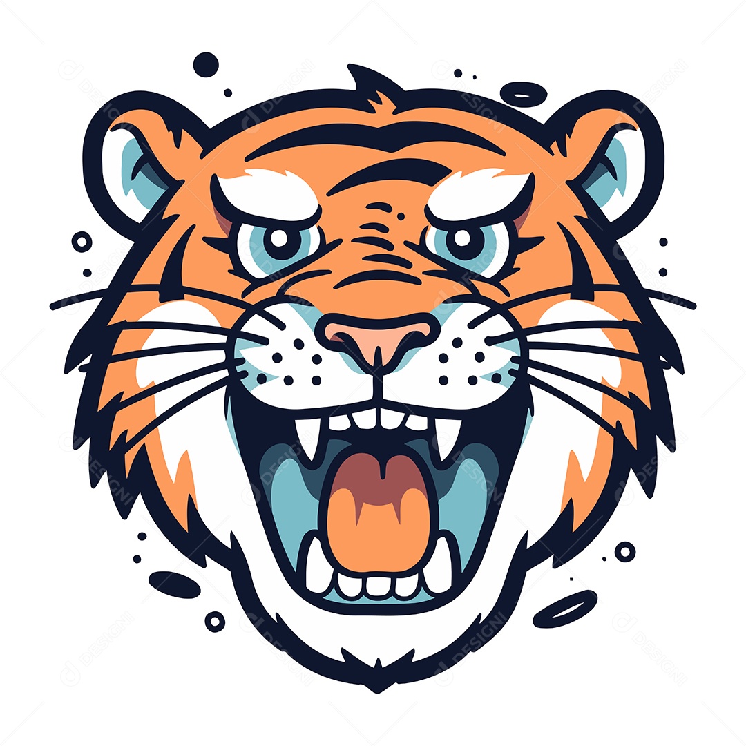 Tigre Irritado de Desenho Animado Ilustração Vetor EPS