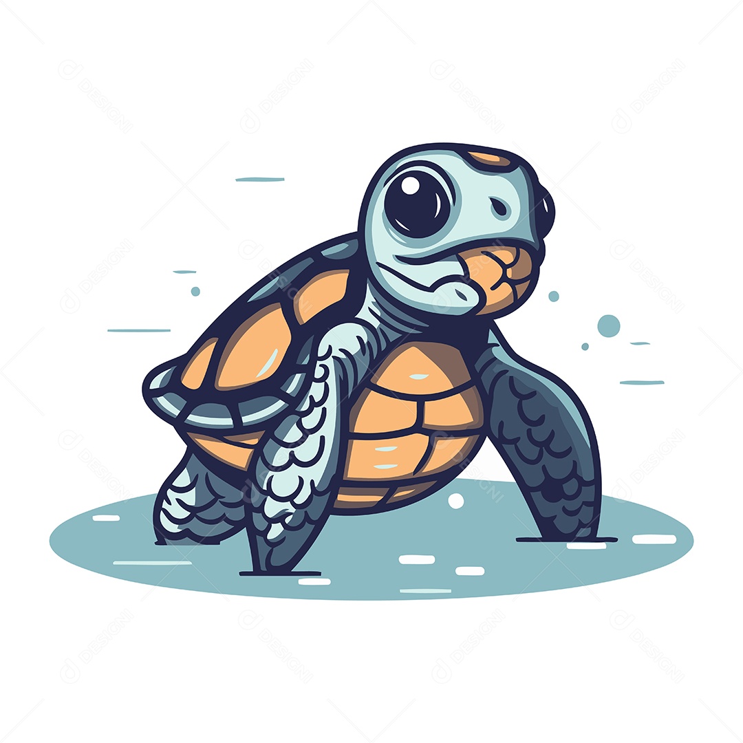 Tartaruga Fofa de Desenho Animado Ilustração Vetor EPS