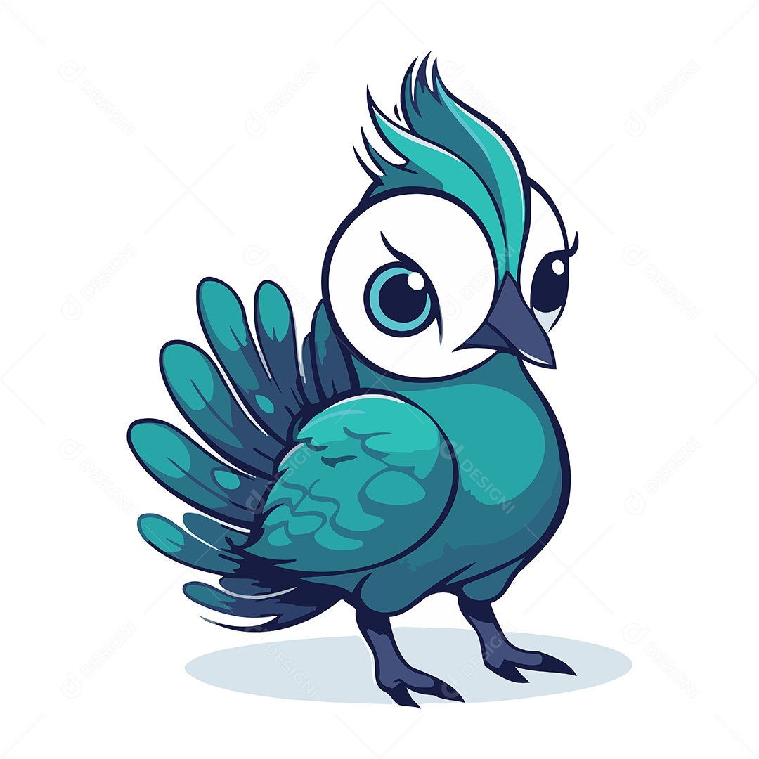 Pássaro Azul Fofo de Desenho Animado Ilustração Vetor EPS