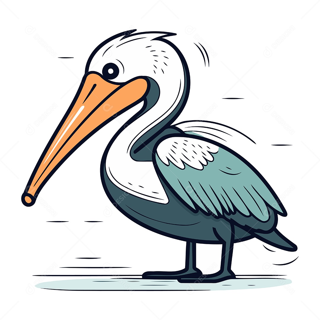 Pelicano de Desenho Animado Ilustração Vetor EPS
