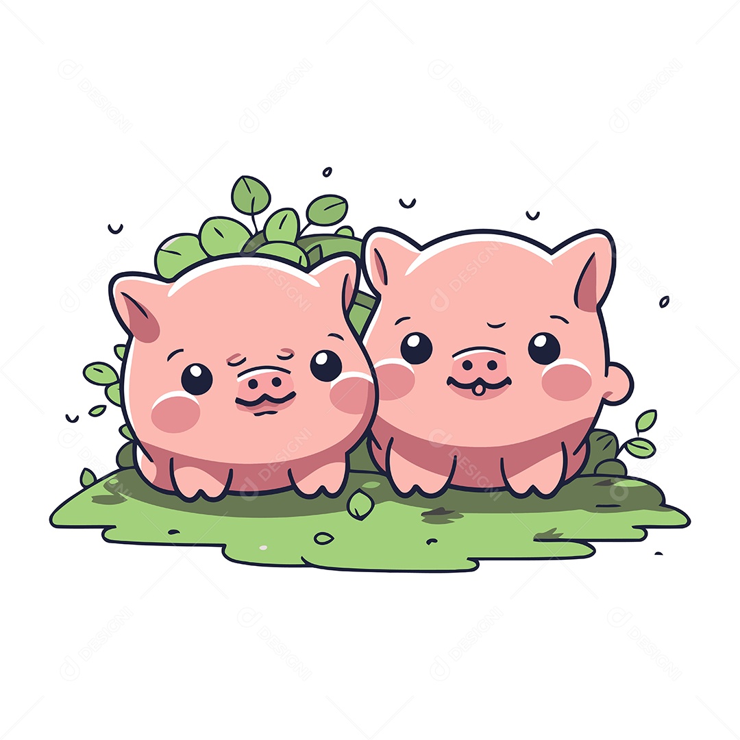 Lindo Casal de Porquinhos Ilustração Vetor EPS