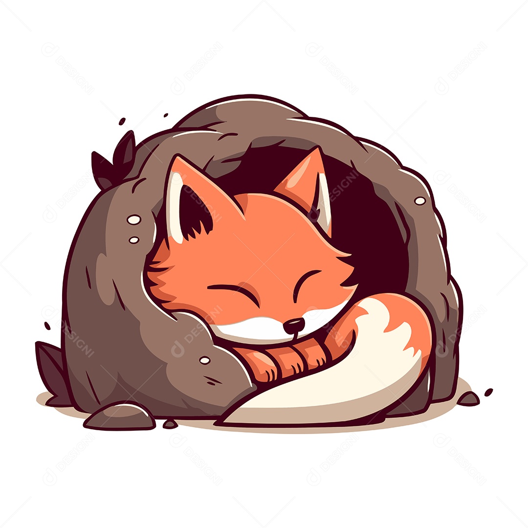 Raposinha Fofa Dormindo em uma Toca Ilustração Vetor EPS