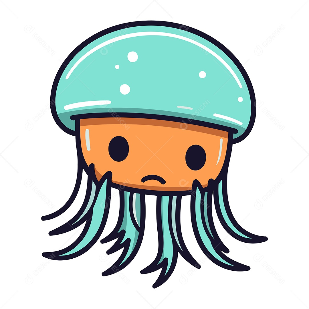 Água Viva Fofa de Desenho Animado Ilustração Vetor EPS