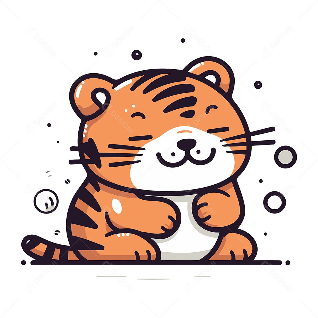 Tigre Fofo de Desenho Animado Ilustração Vetor EPS