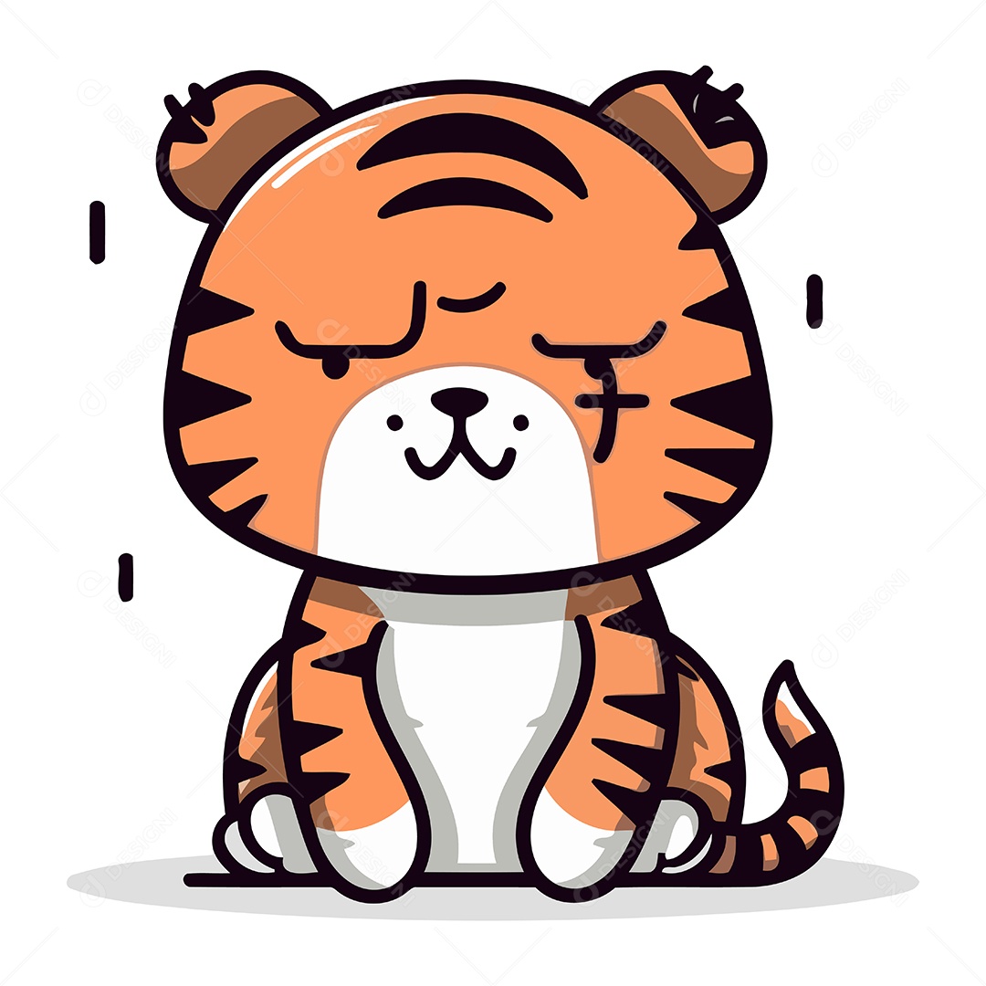 Tigre Fofo de Desenho Animado Ilustração Vetor EPS