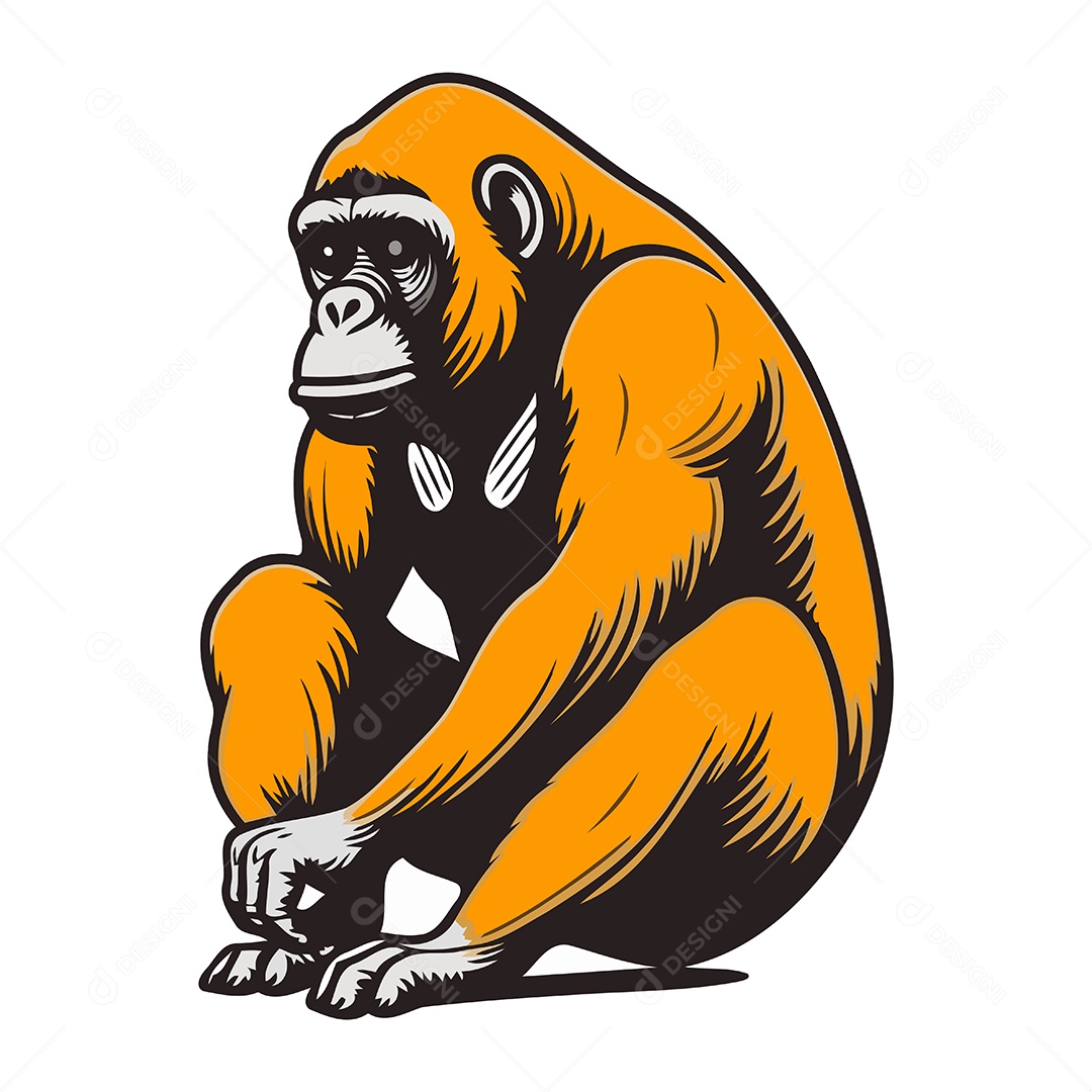 Gorila Sentado no Chão Desenho Animado Ilustração Vetor EPS