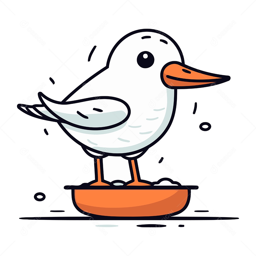 Gaivota Fofa em uma Tigela Ilustração Vetor EPS