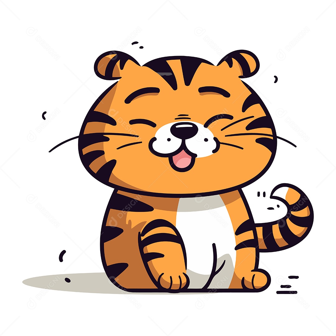 Tigre Fofo de Desenho Animado Ilustração Vetor EPS