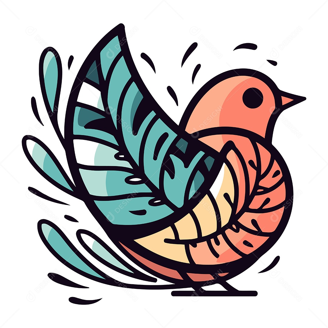 Pássaro Colorido de Desenho Animado Ilustração Vetor EPS