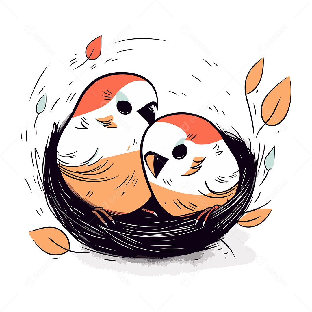 Passarinhos Fofo no Ninho Ilustração Vetor EPS