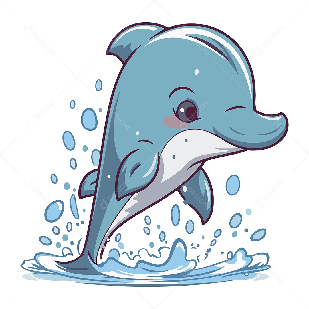 Golfinho de Desenho Animado Ilustração Vetor EPS