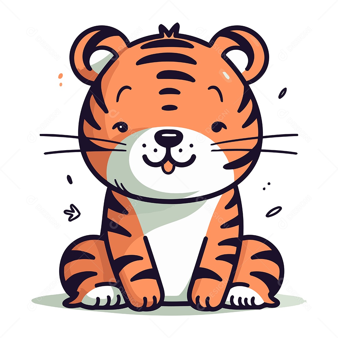 Tigre Fofo de Desenho Animado Ilustração Vetor EPS