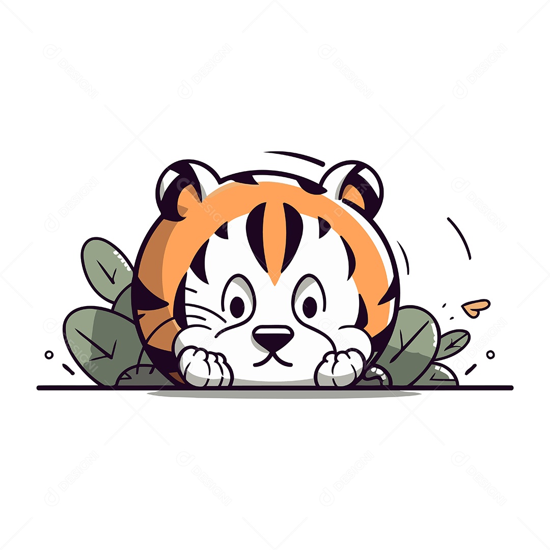 Tigre Fofo de Desenho Animado Ilustração Vetor EPS
