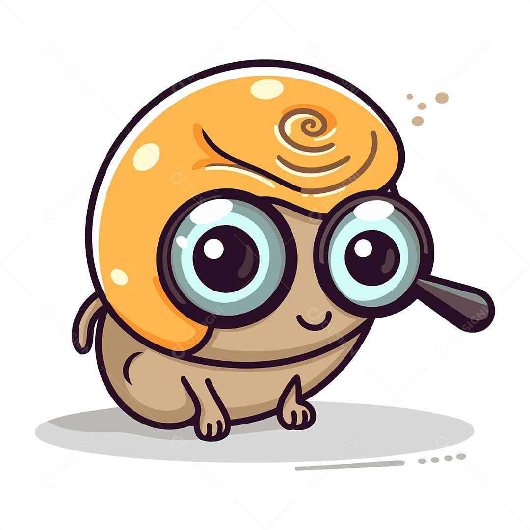 Caracol Fofo com Lupa Desenho Animado Ilustração Vetor EPS