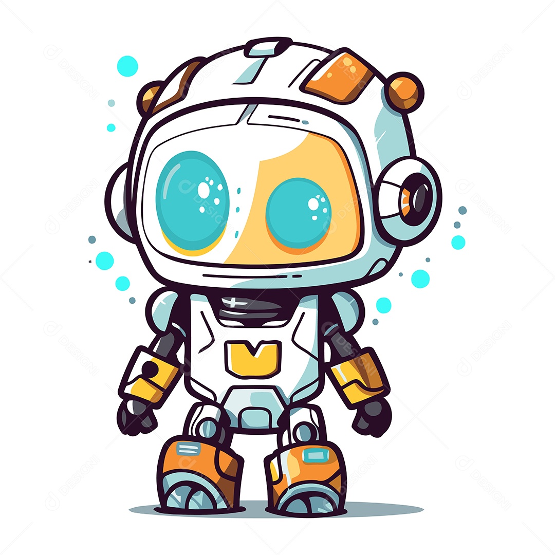 Robô Fofo de Desenho Animado Ilustração Vetor EPS