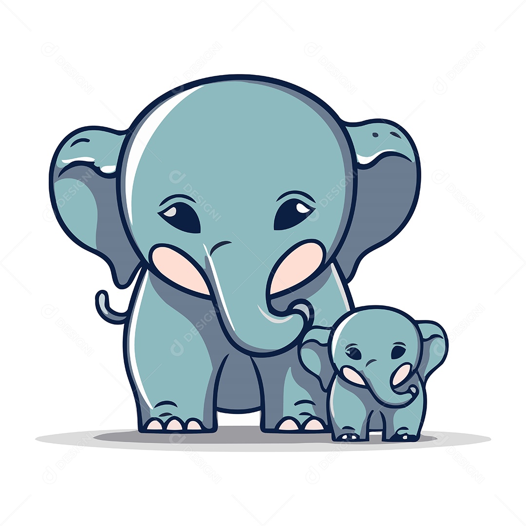Elefante Fofo e Bebê Desenho Animado Ilustração Vetor EPS