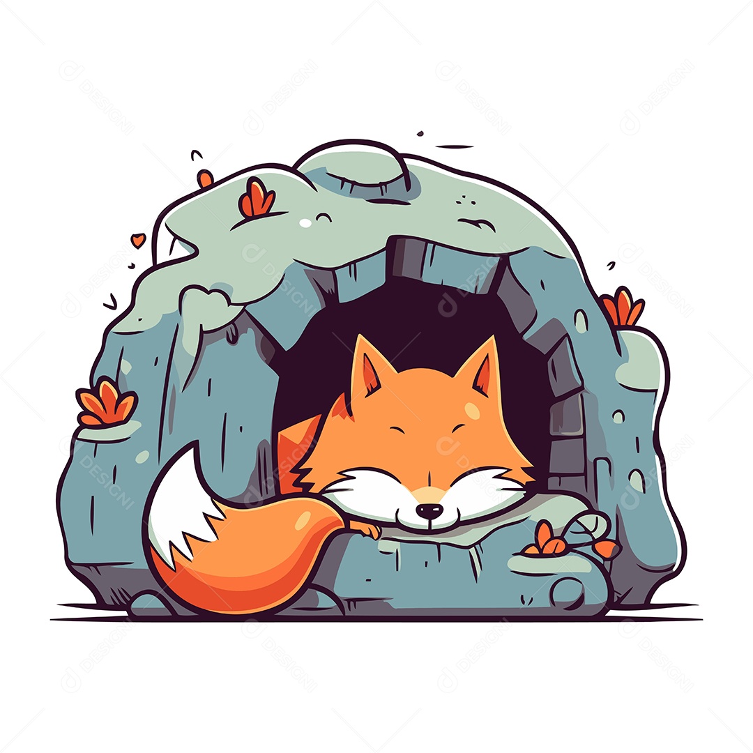 Raposa Fofa na Caverna Ilustração Vetor EPS
