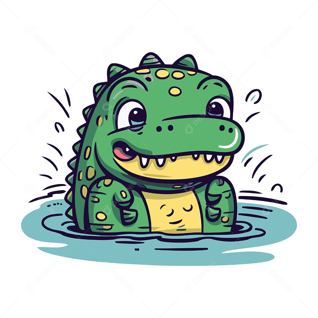 Crocodilo Fofo na Água Ilustração Vetor EPS