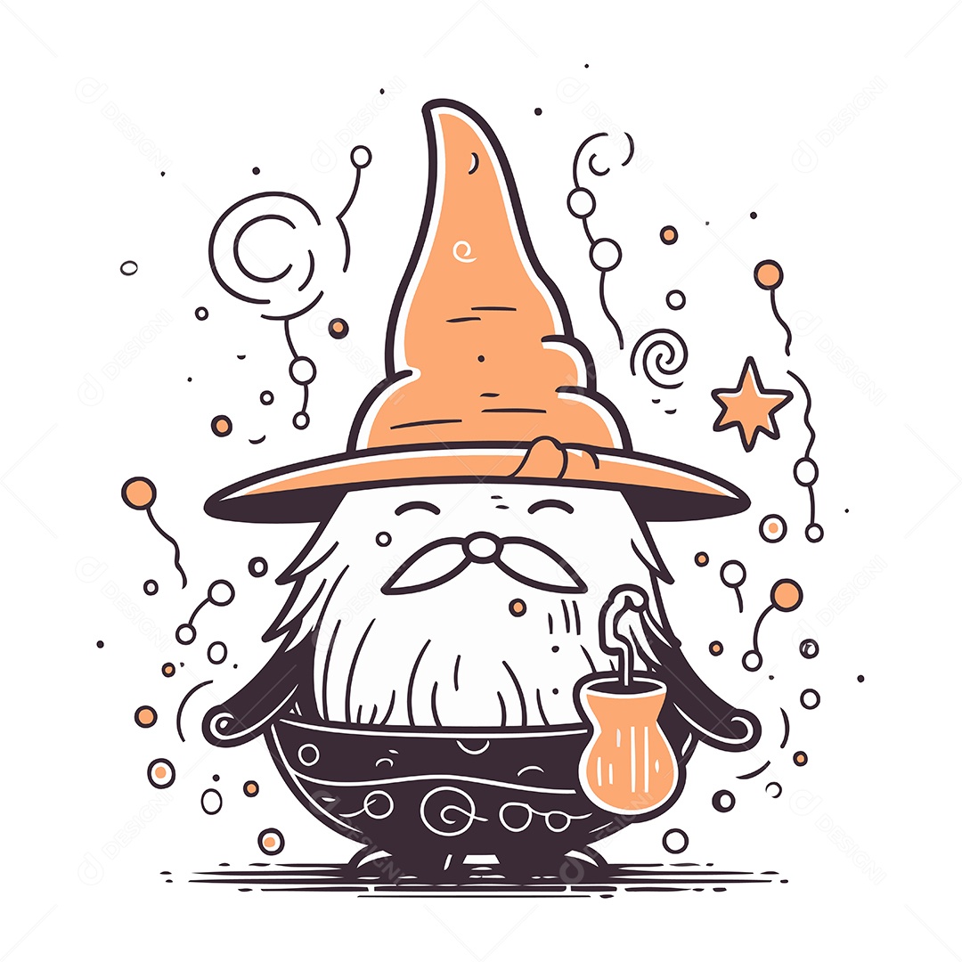 Gnomo com Poção Mágica Ilustração Vetor EPS