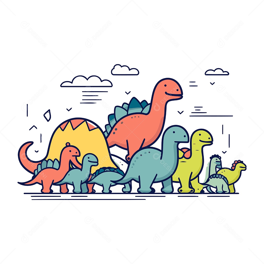 Dinossauros Fofo de Desenho Animado Ilustração Vetor EPS