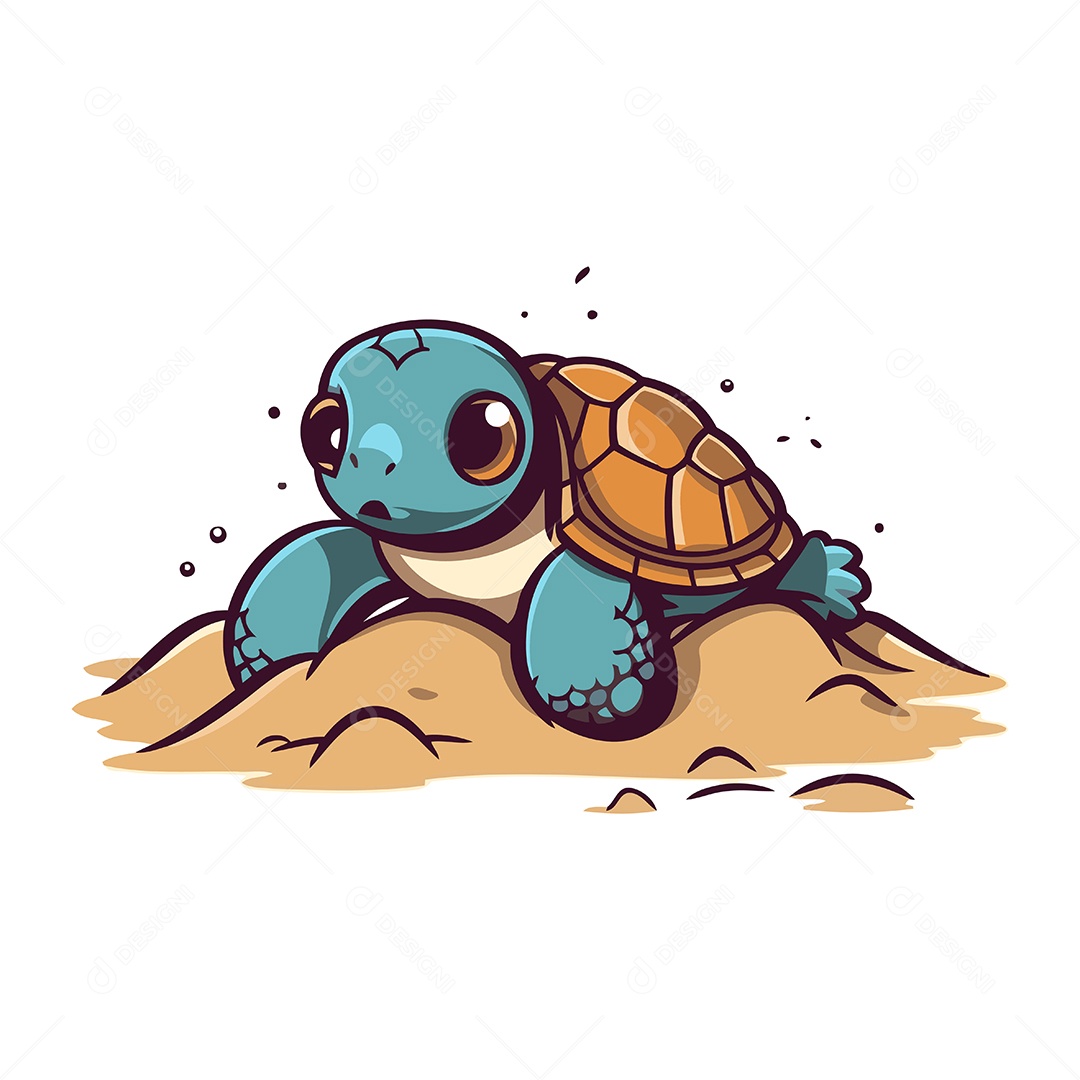 Tartaruga de Desenho Animado na Areia Ilustração Vetor EPS