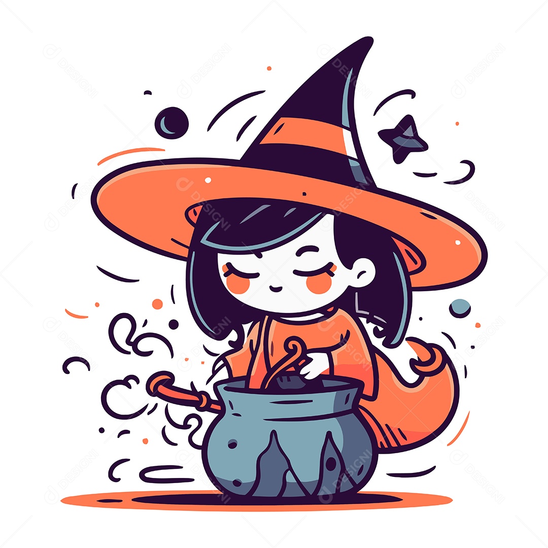 Bruxinha Fantasiada de Halloween Ilustração Vetor EPS