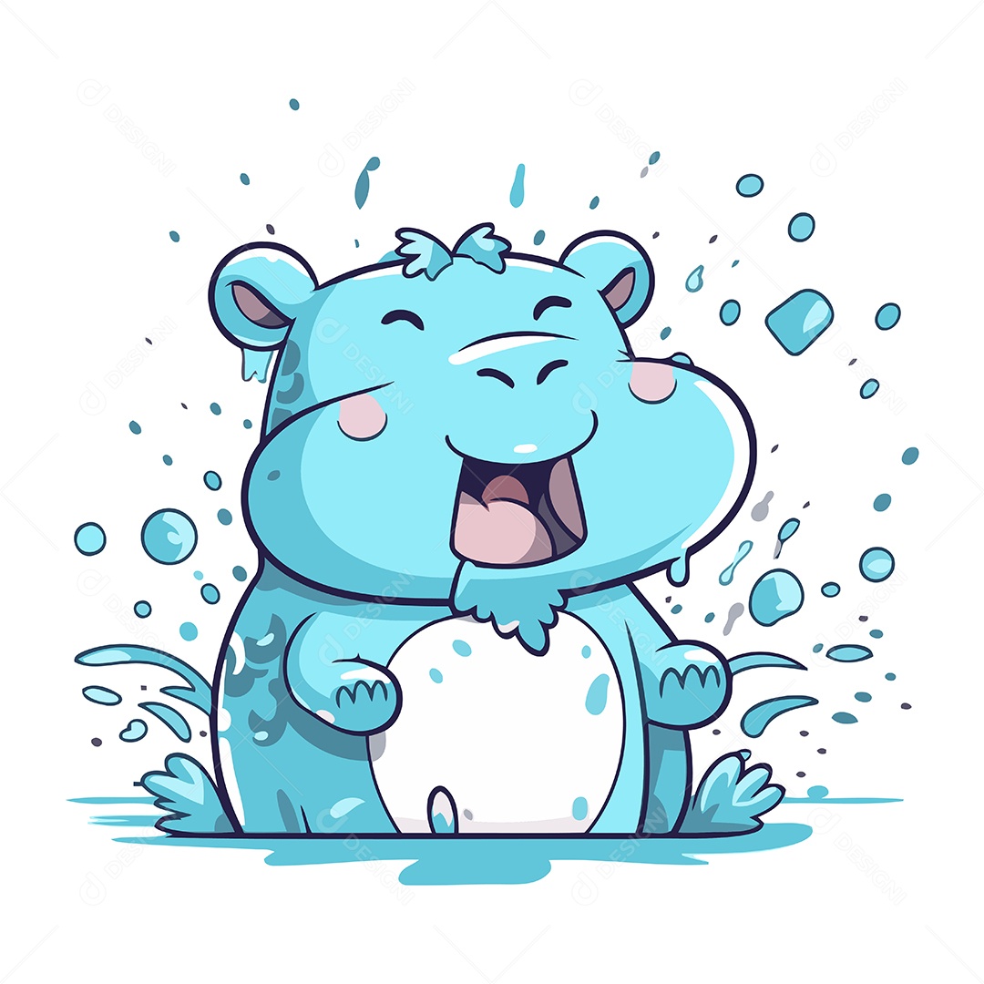 Hipopótamo Fofo de Desenho Animado Ilustração Vetor EPS