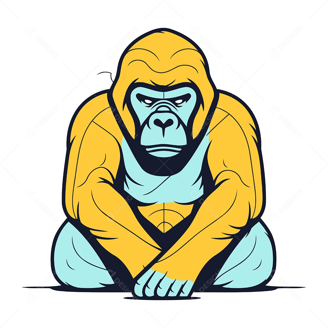 Gorila Sentado no Chão Ilustração Vetor EPS