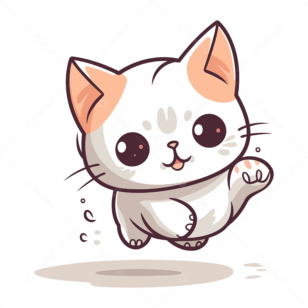 Gato Fofo de Desenho Animado Pulando Ilustração Vetor EPS