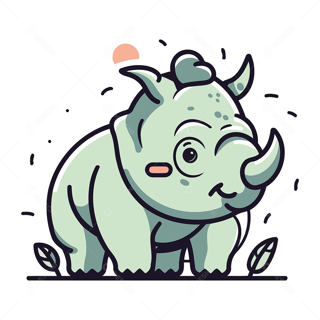 Rinoceronte de Desenho Animado Ilustração Vetor EPS