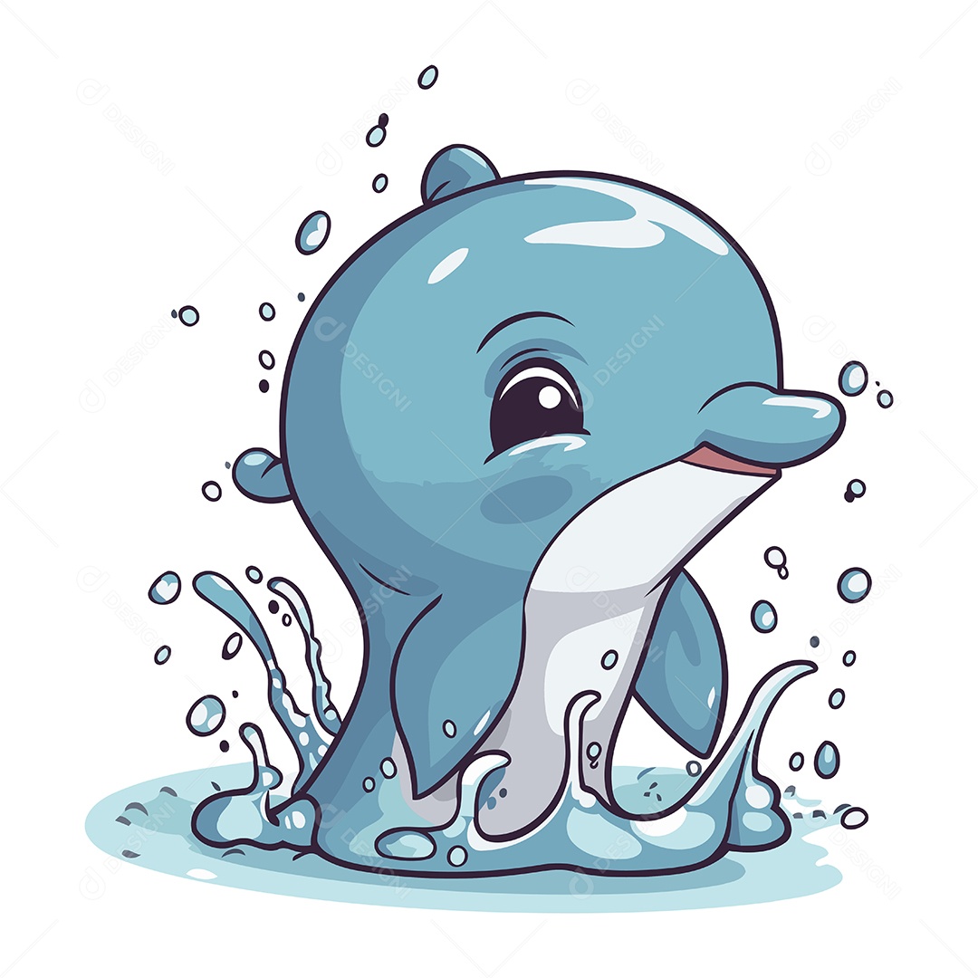 Golfinho de Desenho Animado Ilustração Vetor EPS